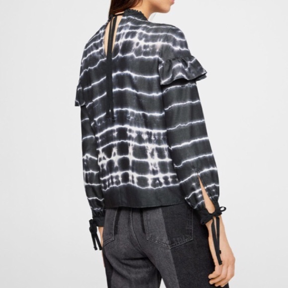 MANGO Tie Dye Ruffle Long Sleeve Knot Wrist Blouse - Picture 3 of 7